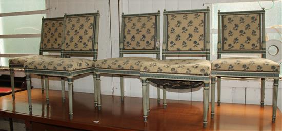 Set of five 19C Louis XVI style grey-painted chairs